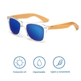 RabbitStorm Gafas de Sol de Madera de Bambú con Azul Lente Polarizada de Protección UV en Vintage Wayfarer Style- Gafas de Sol Modelo Niza - Bamboo -Unisex (Azul)