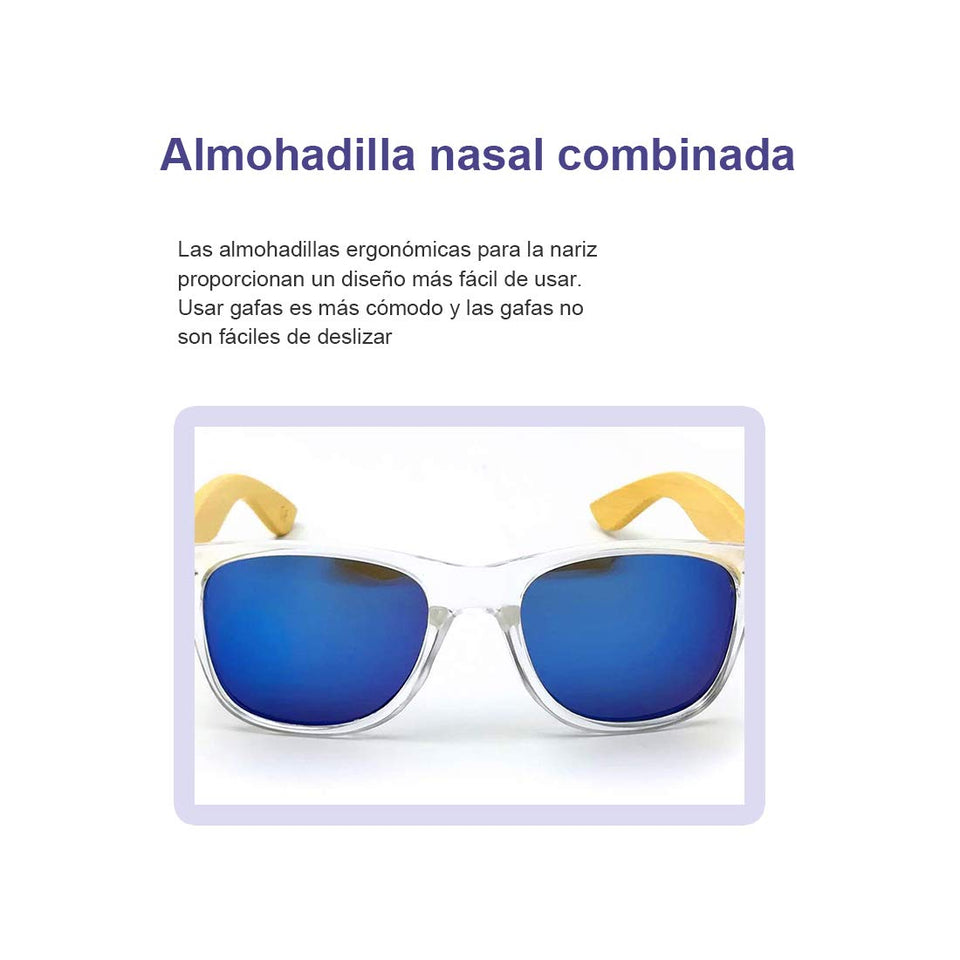 RabbitStorm Gafas de Sol de Madera de Bambú con Azul Lente Polarizada de Protección UV en Vintage Wayfarer Style- Gafas de Sol Modelo Niza - Bamboo -Unisex (Azul)