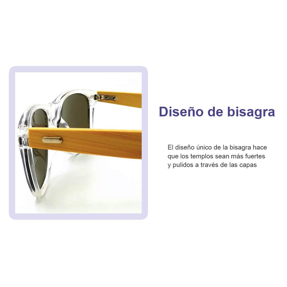 RabbitStorm Gafas de Sol de Madera de Bambú con Azul Lente Polarizada de Protección UV en Vintage Wayfarer Style- Gafas de Sol Modelo Niza - Bamboo -Unisex (Azul)