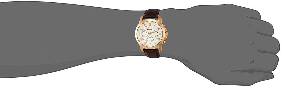 Fossil FS4991 Grant Chronograph - Reloj Análogo Redondo con Movimiento de Cuarzo para Hombre, Acero Inoxidable, Piel, Caja Dorado Rosa y Correa Marrón, 44 mm