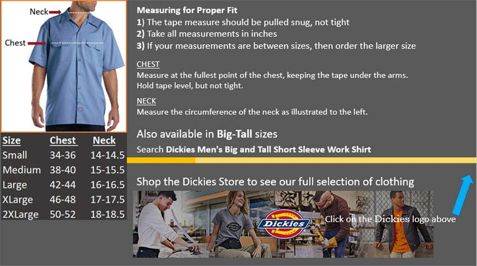 Dickies Camisa de Trabajo de Manga Corta para Hombre