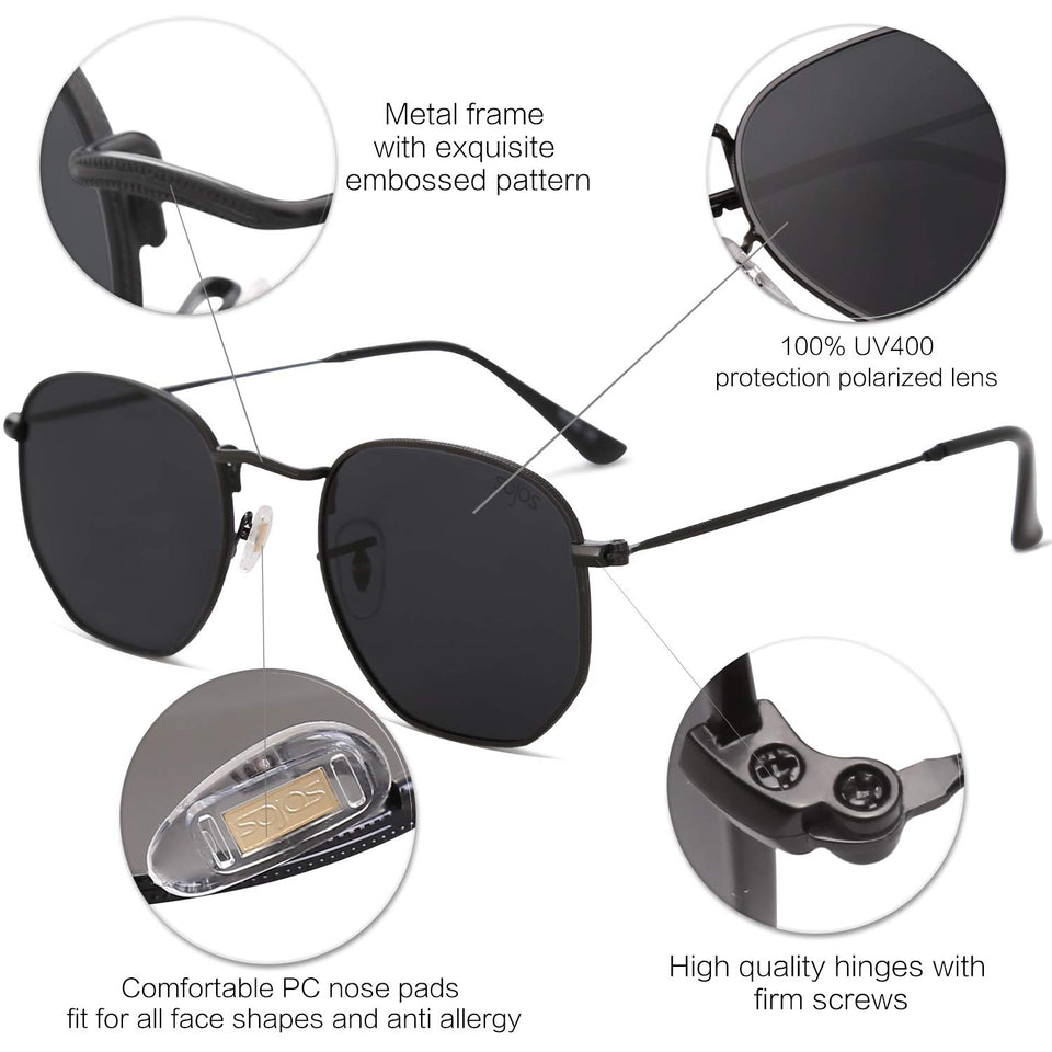 SojoS Lentes de sol Polarizado Unisex Hombre Mujer Pequeño Clásico Cuadrado Vintage UV400 Protección SJ1072