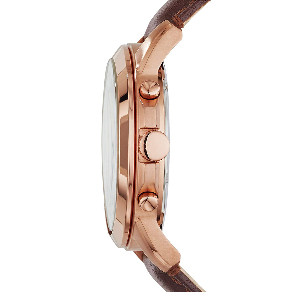 Fossil FS4991 Grant Chronograph - Reloj Análogo Redondo con Movimiento de Cuarzo para Hombre, Acero Inoxidable, Piel, Caja Dorado Rosa y Correa Marrón, 44 mm