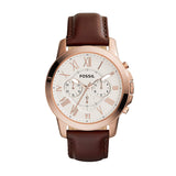 Fossil FS4991 Grant Chronograph - Reloj Análogo Redondo con Movimiento de Cuarzo para Hombre, Acero Inoxidable, Piel, Caja Dorado Rosa y Correa Marrón, 44 mm