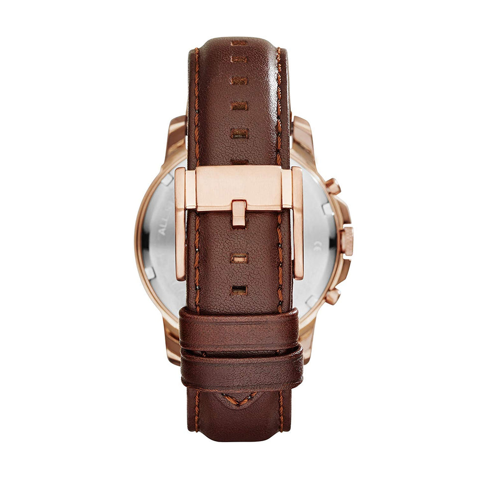 Fossil FS4991 Grant Chronograph - Reloj Análogo Redondo con Movimiento de Cuarzo para Hombre, Acero Inoxidable, Piel, Caja Dorado Rosa y Correa Marrón, 44 mm