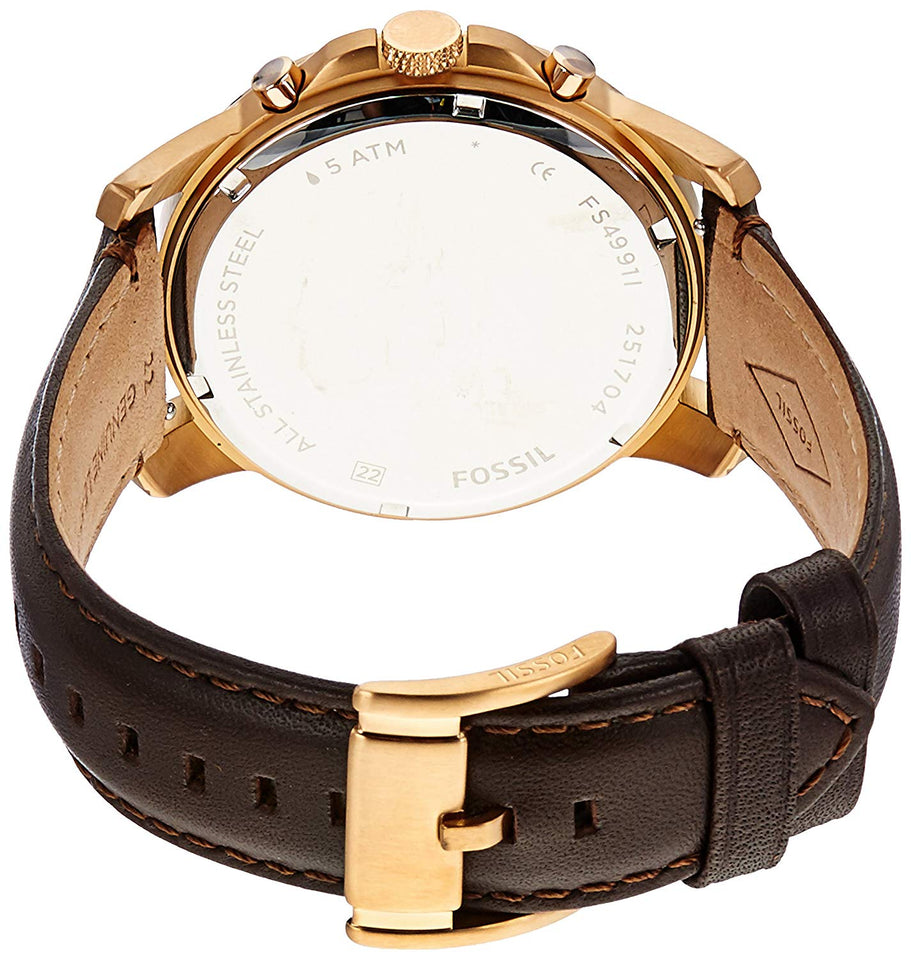 Fossil FS4991 Grant Chronograph - Reloj Análogo Redondo con Movimiento de Cuarzo para Hombre, Acero Inoxidable, Piel, Caja Dorado Rosa y Correa Marrón, 44 mm